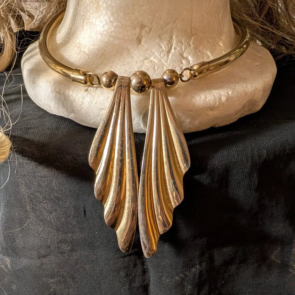 Vintage Park Lane Gold Tone Wing Collar Statement Necklace